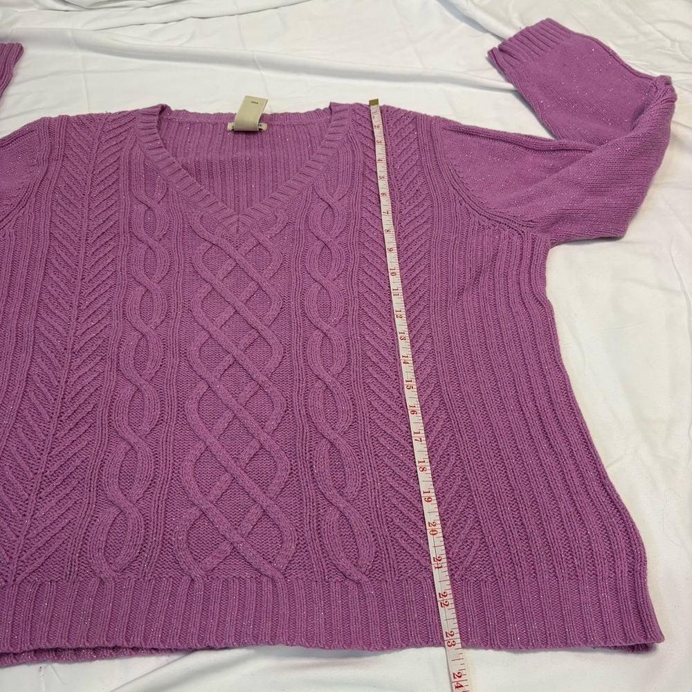 St. John’s Bay Cable Knit Sweater Sparkley Cotton Viscose Nylon Angora Blend - Picture 8 of 9